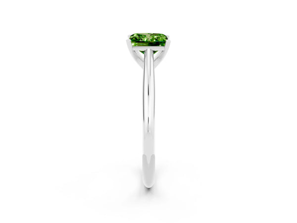 White gold Princess Cut Peridot Solitaire Engagement Ring with Cathedral Setting and Four-Prong Mount
