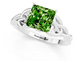 White gold Princess Cut Peridot Solitaire Engagement Ring with Celtic Knot Band and Four-Prong Setting_1