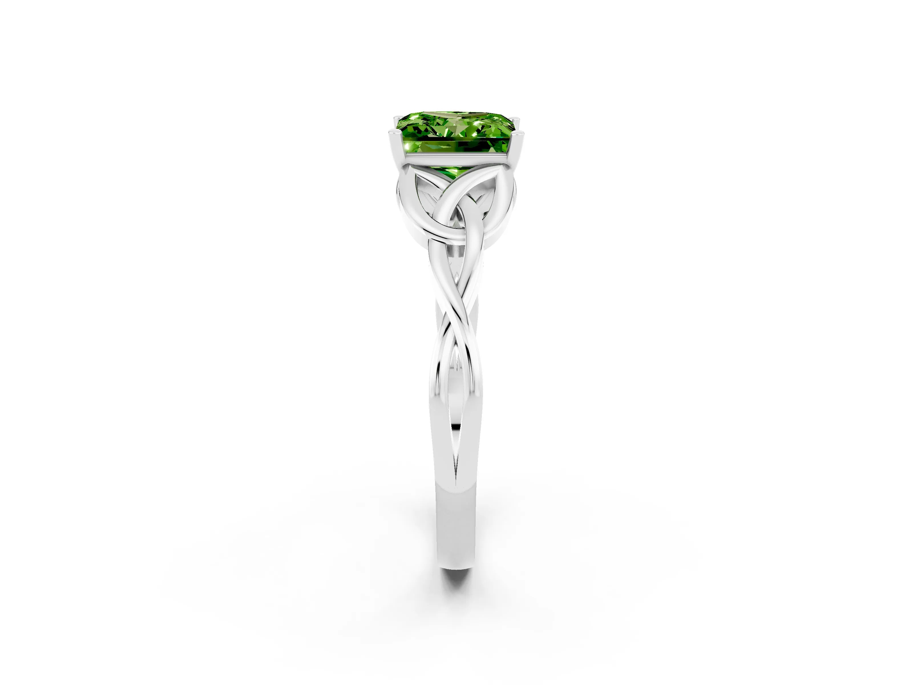 White gold Princess Cut Peridot Solitaire Engagement Ring with Celtic Knot Band and Four-Prong Setting_2