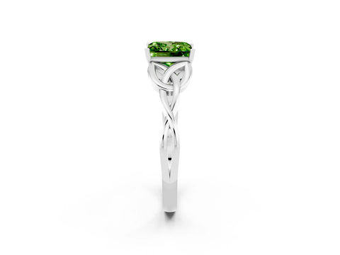 White gold Princess Cut Peridot Solitaire Engagement Ring with Celtic Knot Band and Four-Prong Setting_2