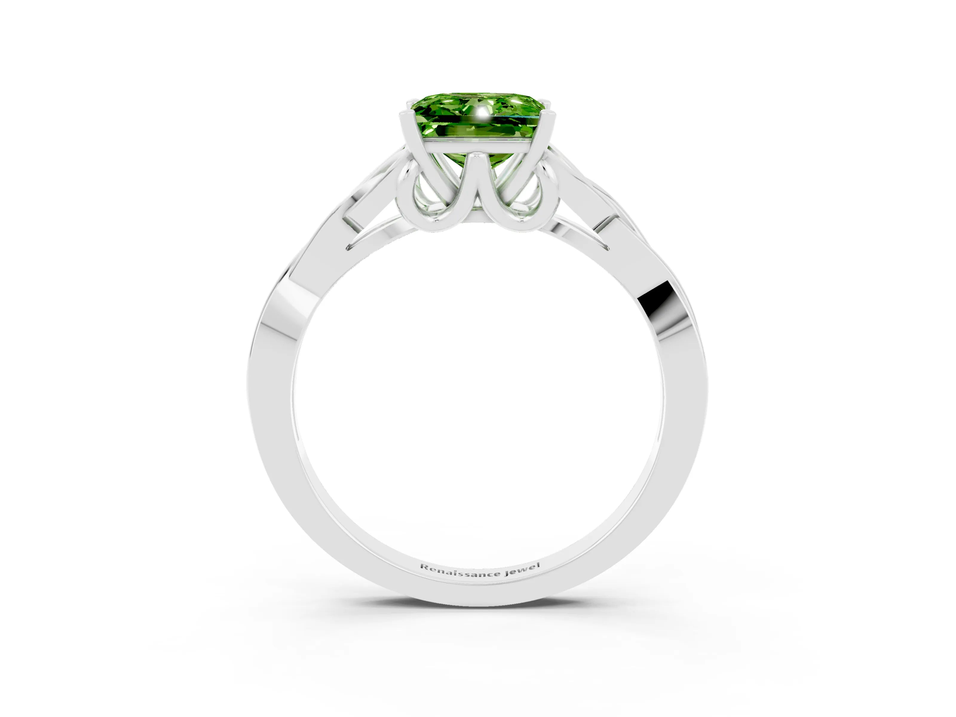 White gold Princess Cut Peridot Solitaire Engagement Ring with Celtic Knot Band and Four-Prong Setting_3