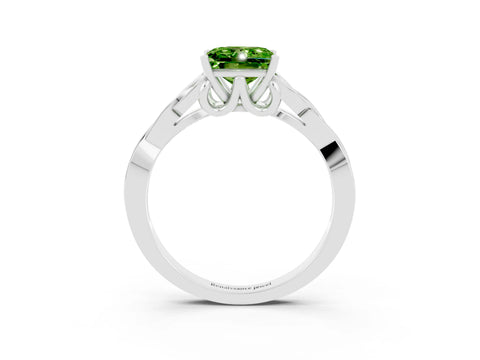 White gold Princess Cut Peridot Solitaire Engagement Ring with Celtic Knot Band and Four-Prong Setting_3