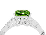 White gold Princess Cut Peridot Solitaire Engagement Ring with Celtic Knot Band and Four-Prong Setting_4
