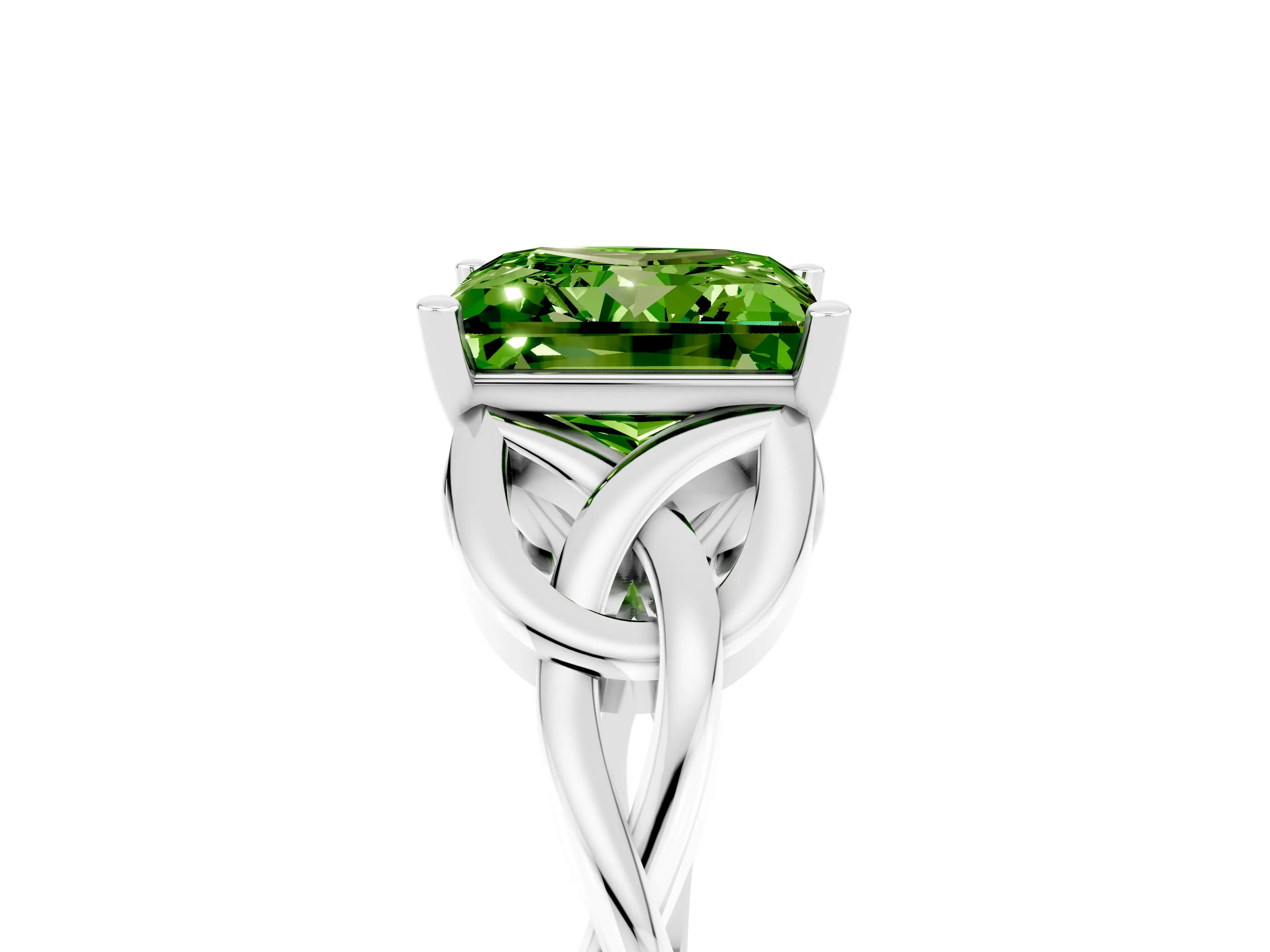 White gold Princess Cut Peridot Solitaire Engagement Ring with Celtic Knot Band and Four-Prong Setting_5