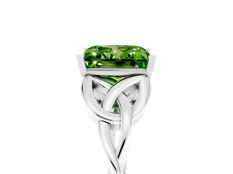 White gold Princess Cut Peridot Solitaire Engagement Ring with Celtic Knot Band and Four-Prong Setting_5