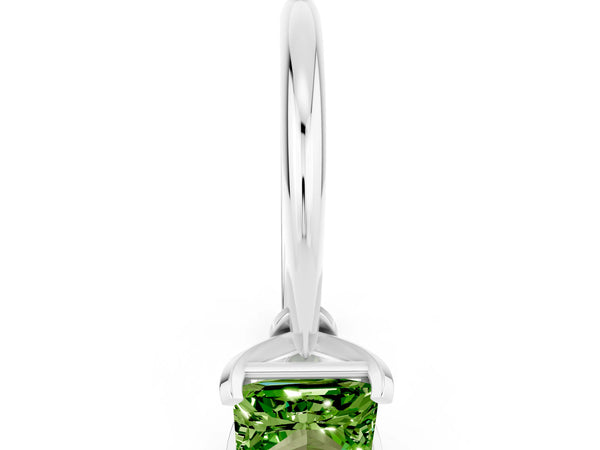 White gold Princess Cut Peridot Solitaire Engagement Ring with Classic Band and Four-Prong Setting
