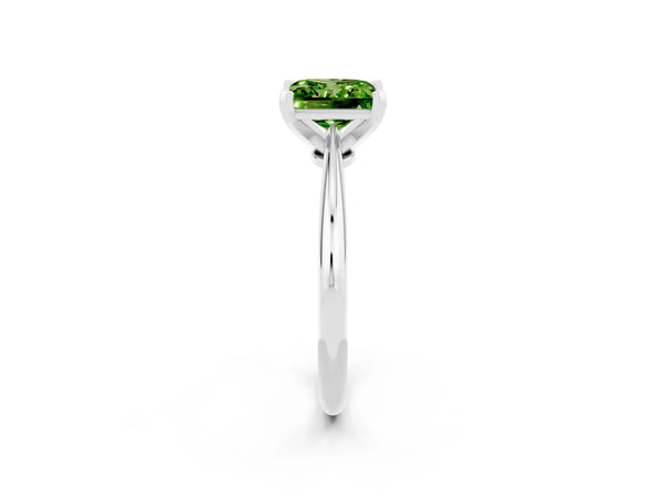 White gold Princess Cut Peridot Solitaire Engagement Ring with Classic Band and Four-Prong Setting