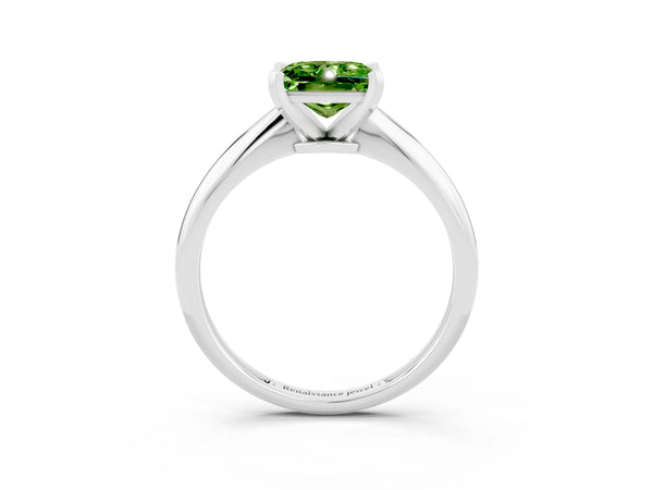 White gold Princess Cut Peridot Solitaire Engagement Ring with Classic Band and Four-Prong Setting