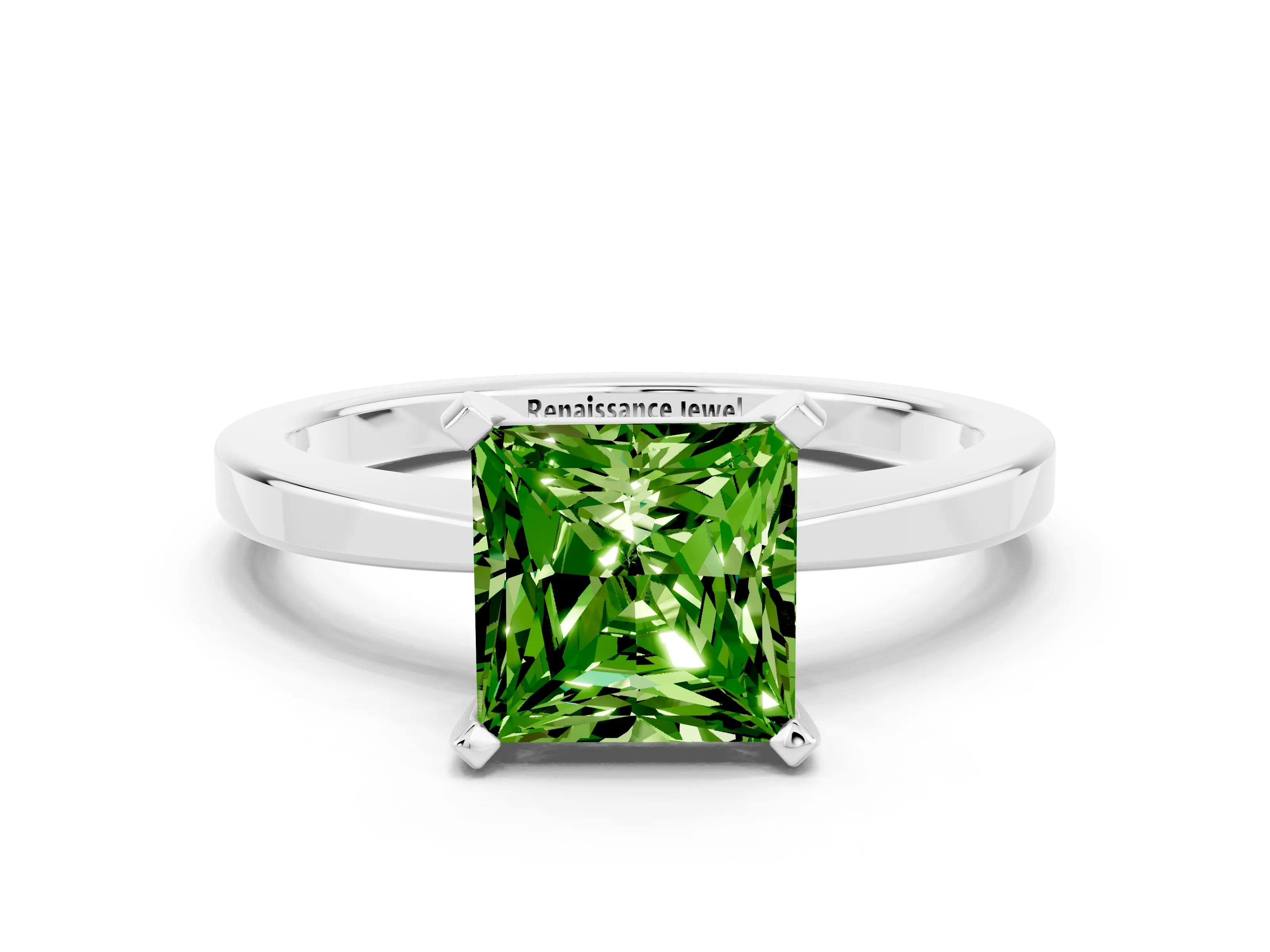 White gold Princess Cut Peridot Solitaire Engagement Ring with Classic Band and Four-Prong Setting_24