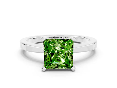 White gold Princess Cut Peridot Solitaire Engagement Ring with Classic Band and Four-Prong Setting_24