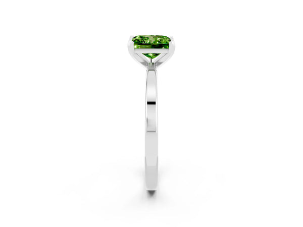 Silver Princess Cut Peridot Solitaire Engagement Ring with Classic Band and Four-Prong Setting