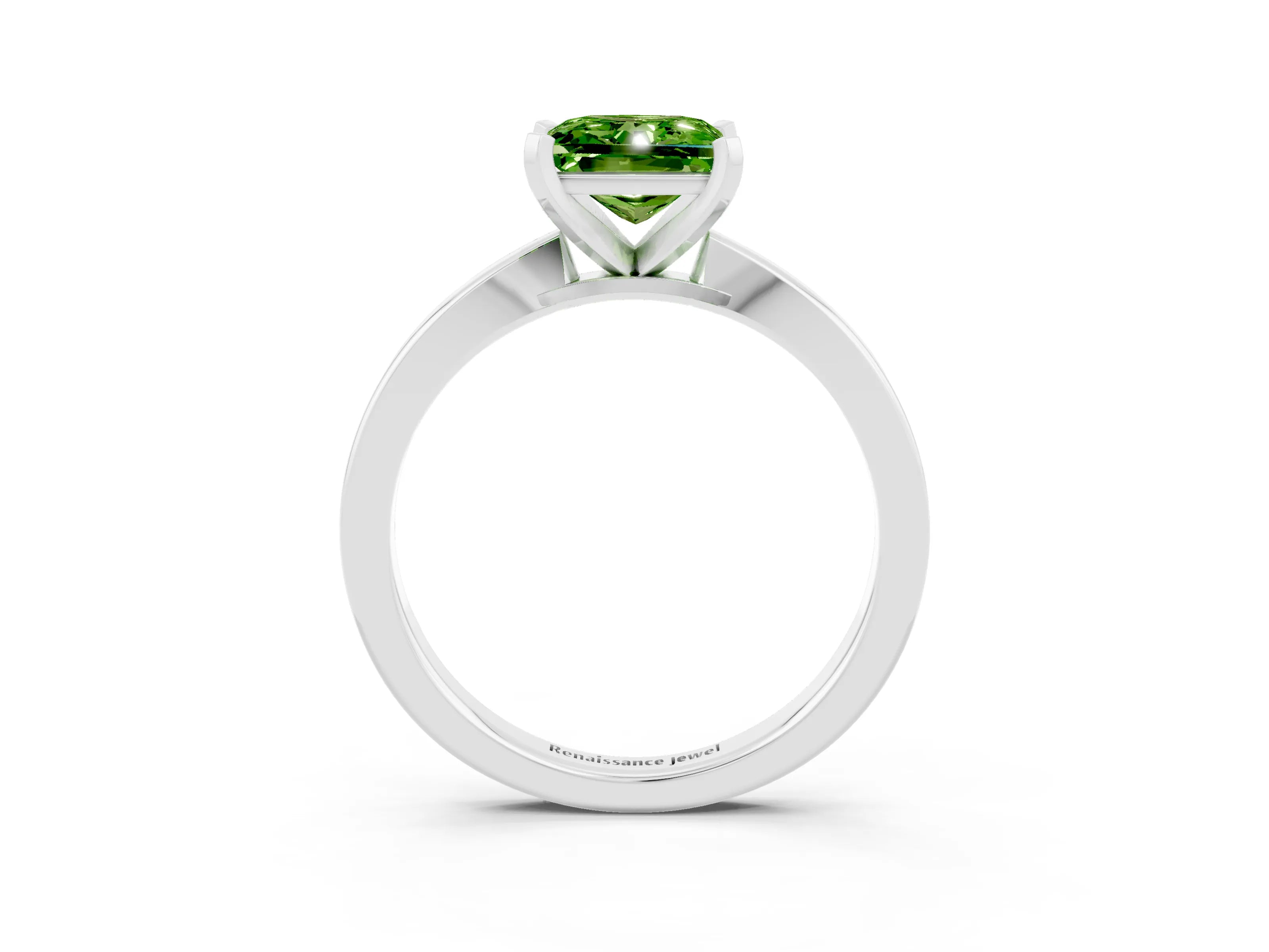 White gold Princess Cut Peridot Solitaire Engagement Ring with Classic Band and Four-Prong Setting_27