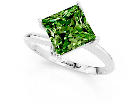 White gold Princess Cut Peridot Solitaire Engagement Ring with Four-Prong Setting and Classic Band_13
