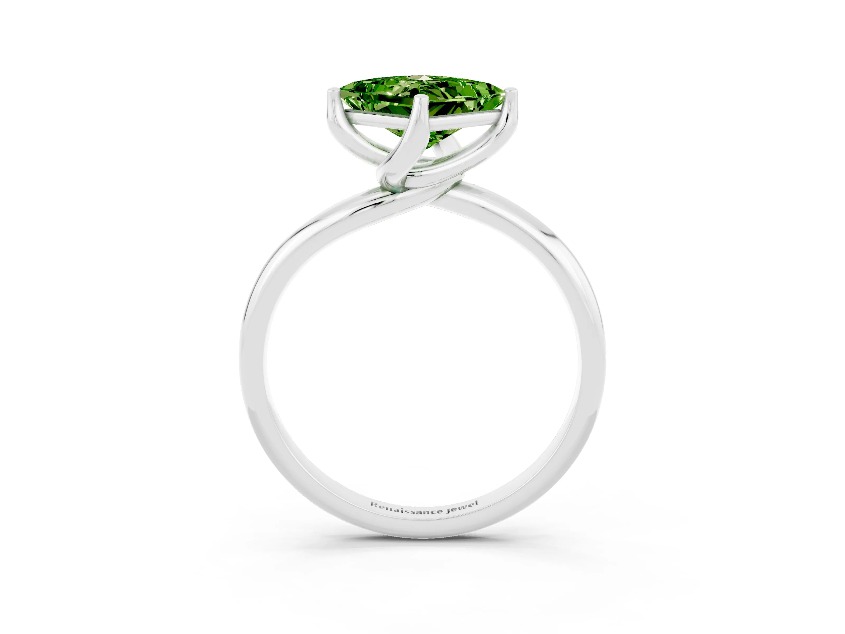 White gold Princess Cut Peridot Solitaire Engagement Ring with Four-Prong Setting and Classic Band_15