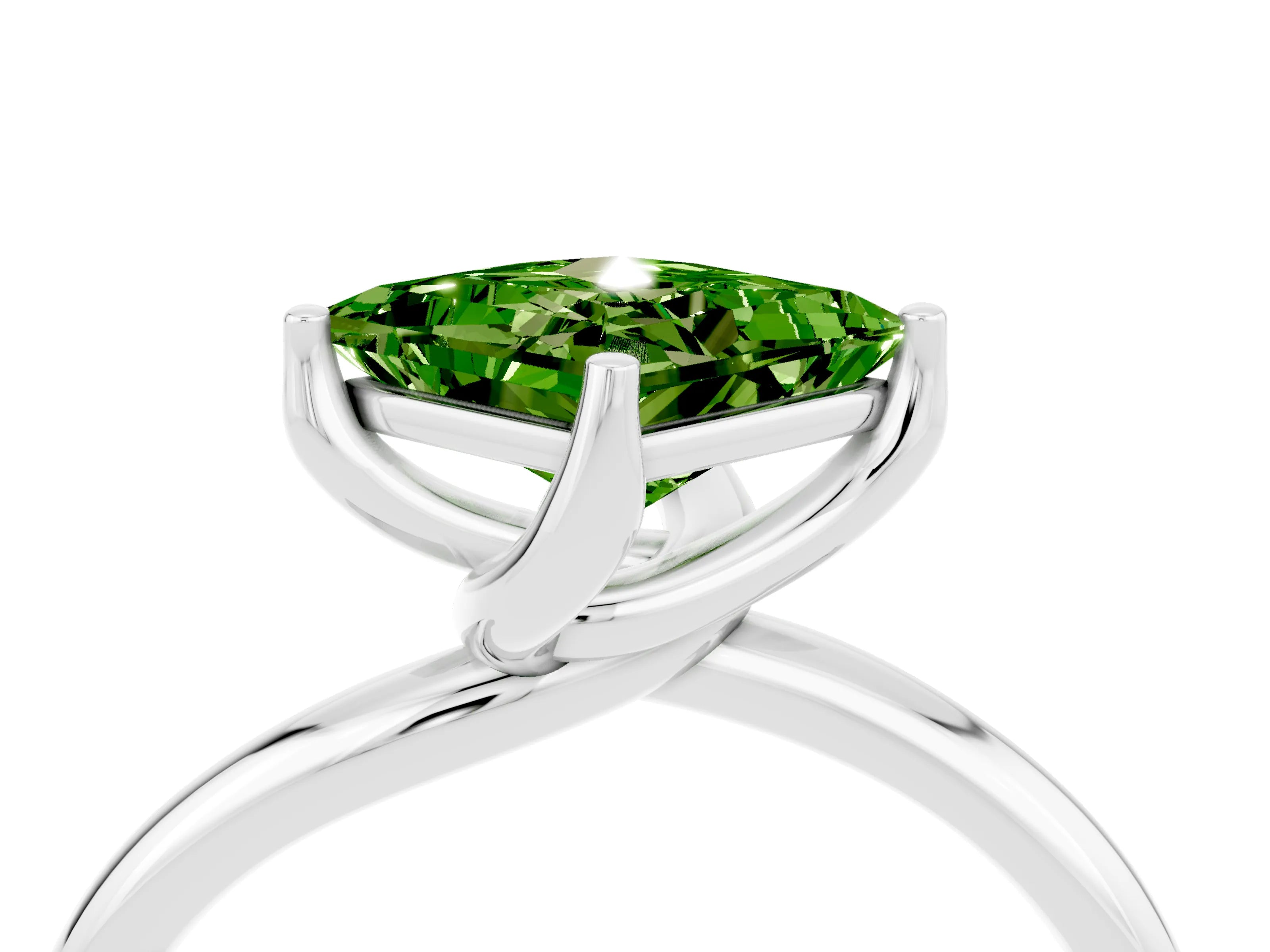 White gold Princess Cut Peridot Solitaire Engagement Ring with Four-Prong Setting and Classic Band_16