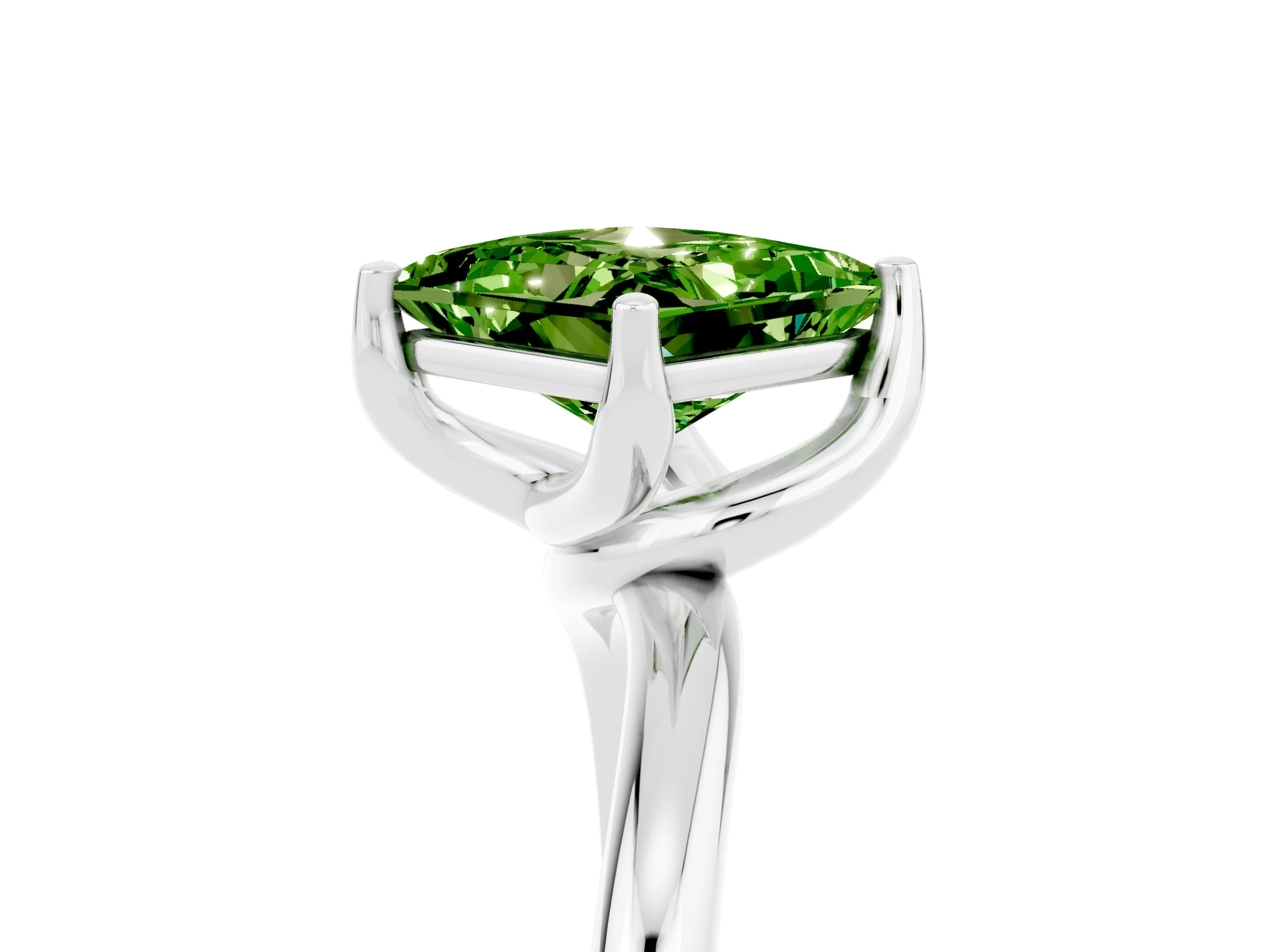 White gold Princess Cut Peridot Solitaire Engagement Ring with Four-Prong Setting and Classic Band_17