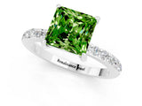 White gold Princess Cut Peridot Solitaire Engagement Ring with Pavé Band and Four-Prong Setting_1