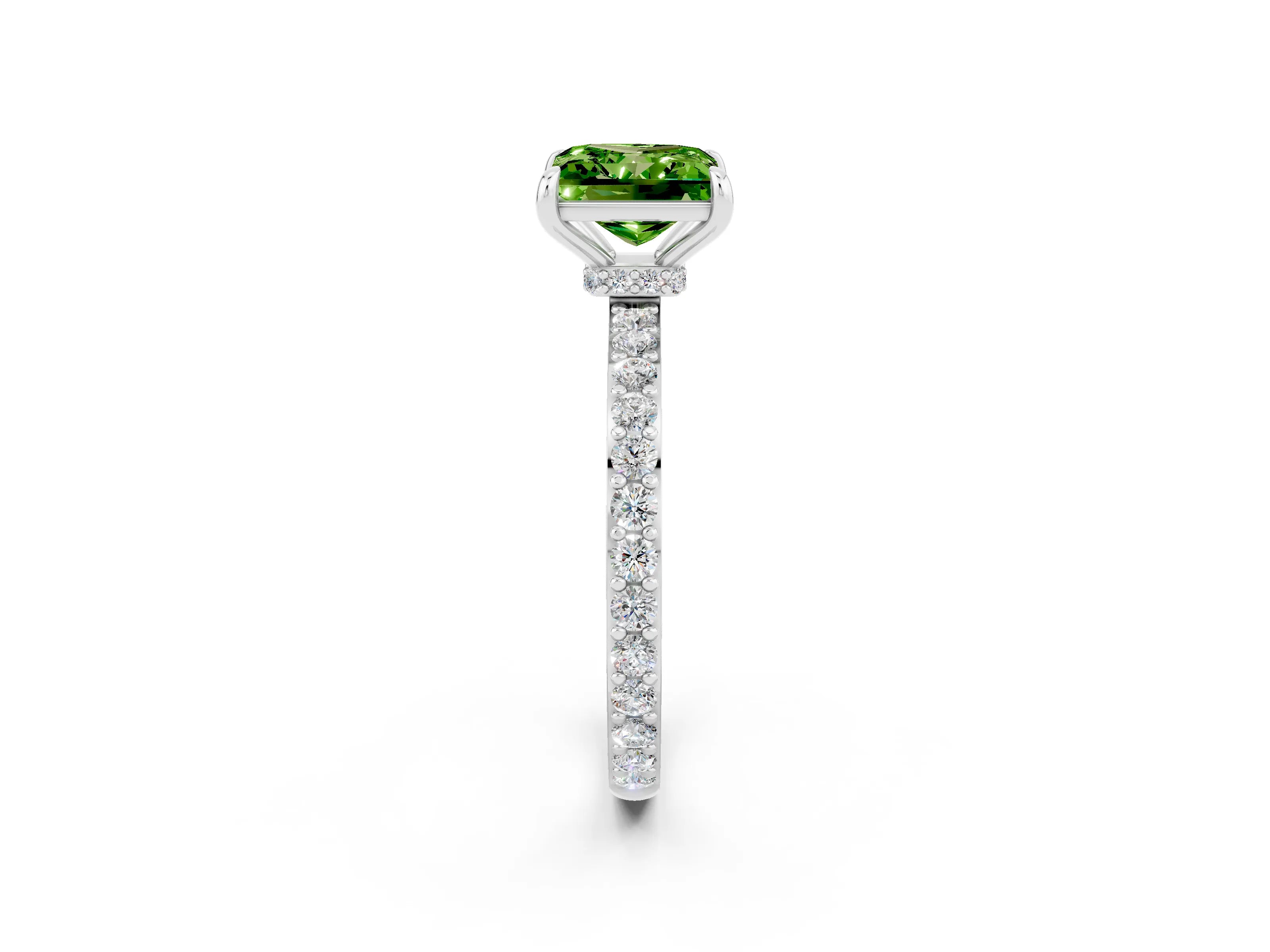 White gold Princess Cut Peridot Solitaire Engagement Ring with Pavé Band and Four-Prong Setting_2