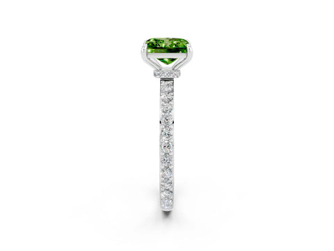 White gold Princess Cut Peridot Solitaire Engagement Ring with Pavé Band and Four-Prong Setting_2