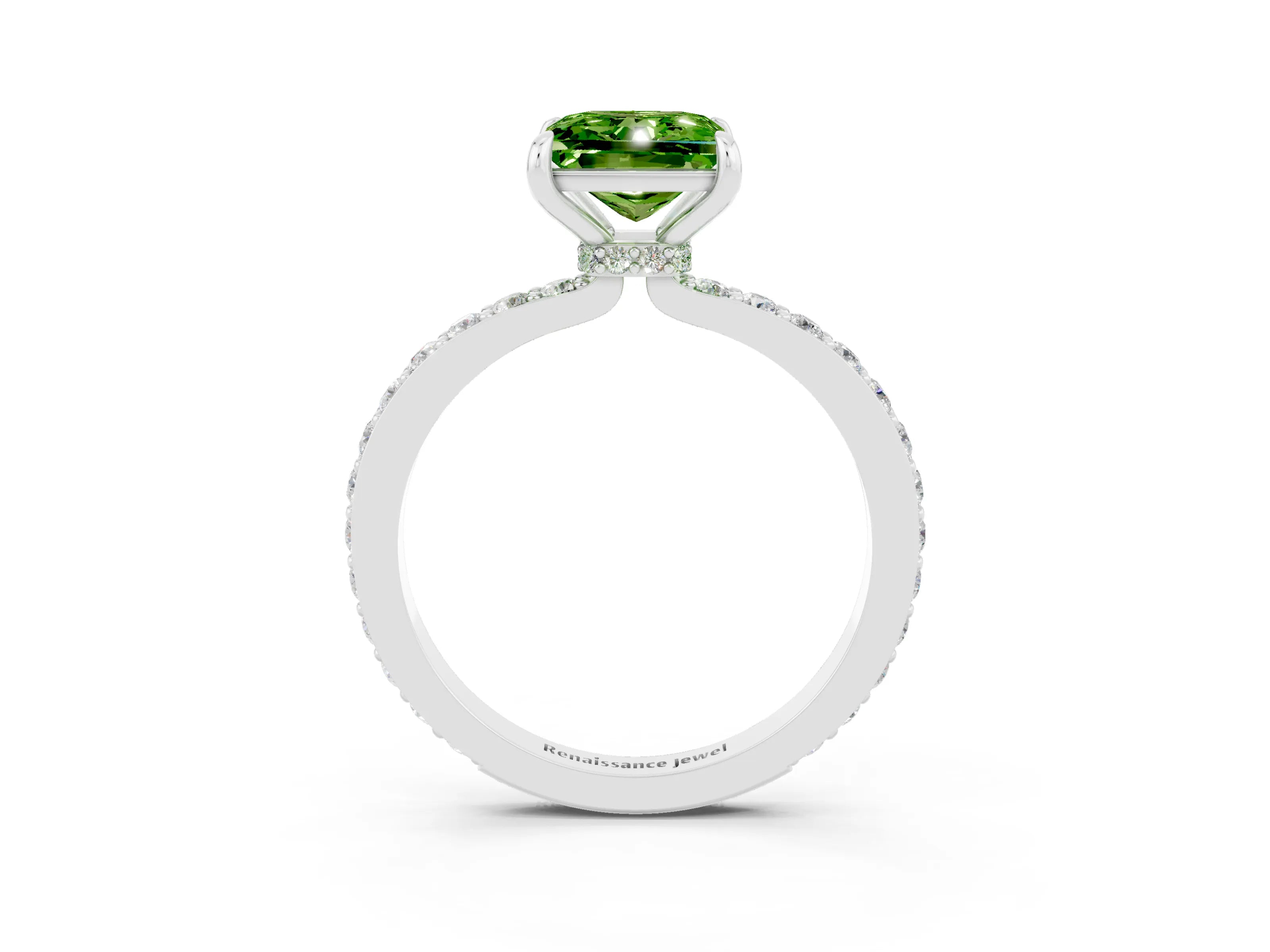White gold Princess Cut Peridot Solitaire Engagement Ring with Pavé Band and Four-Prong Setting_3