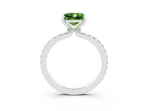 White gold Princess Cut Peridot Solitaire Engagement Ring with Pavé Band and Four-Prong Setting_3