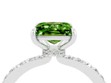 White gold Princess Cut Peridot Solitaire Engagement Ring with Pavé Band and Four-Prong Setting_4