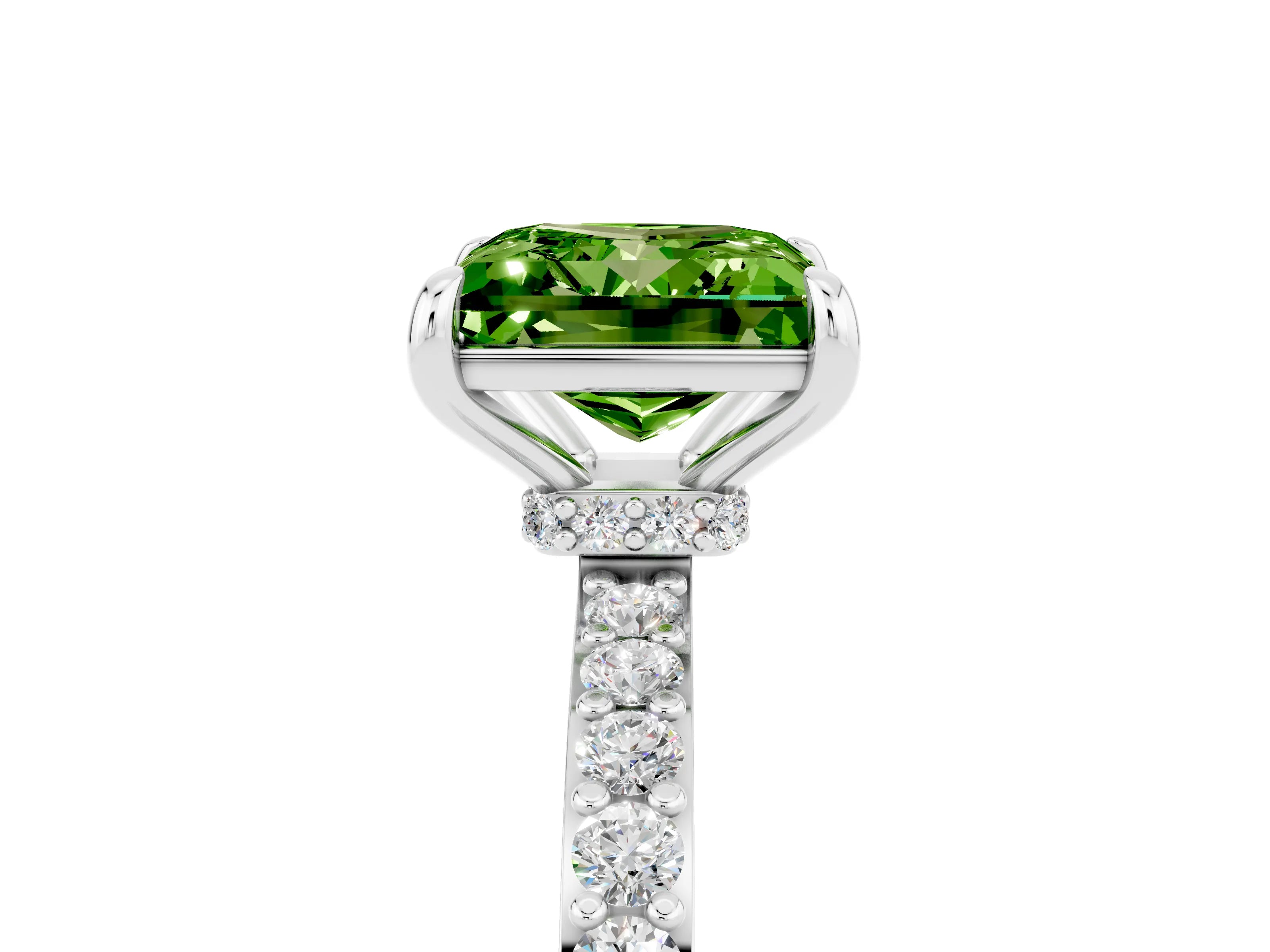 White gold Princess Cut Peridot Solitaire Engagement Ring with Pavé Band and Four-Prong Setting_5