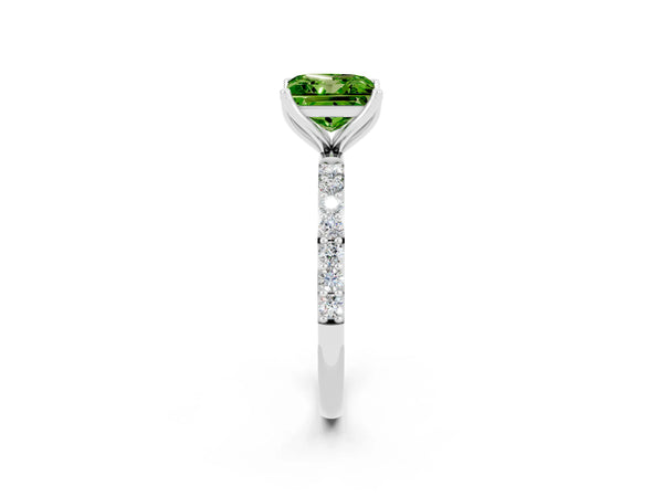Platinum Princess Cut Peridot Solitaire Engagement Ring with Round  Pavé Band and Prong Setting