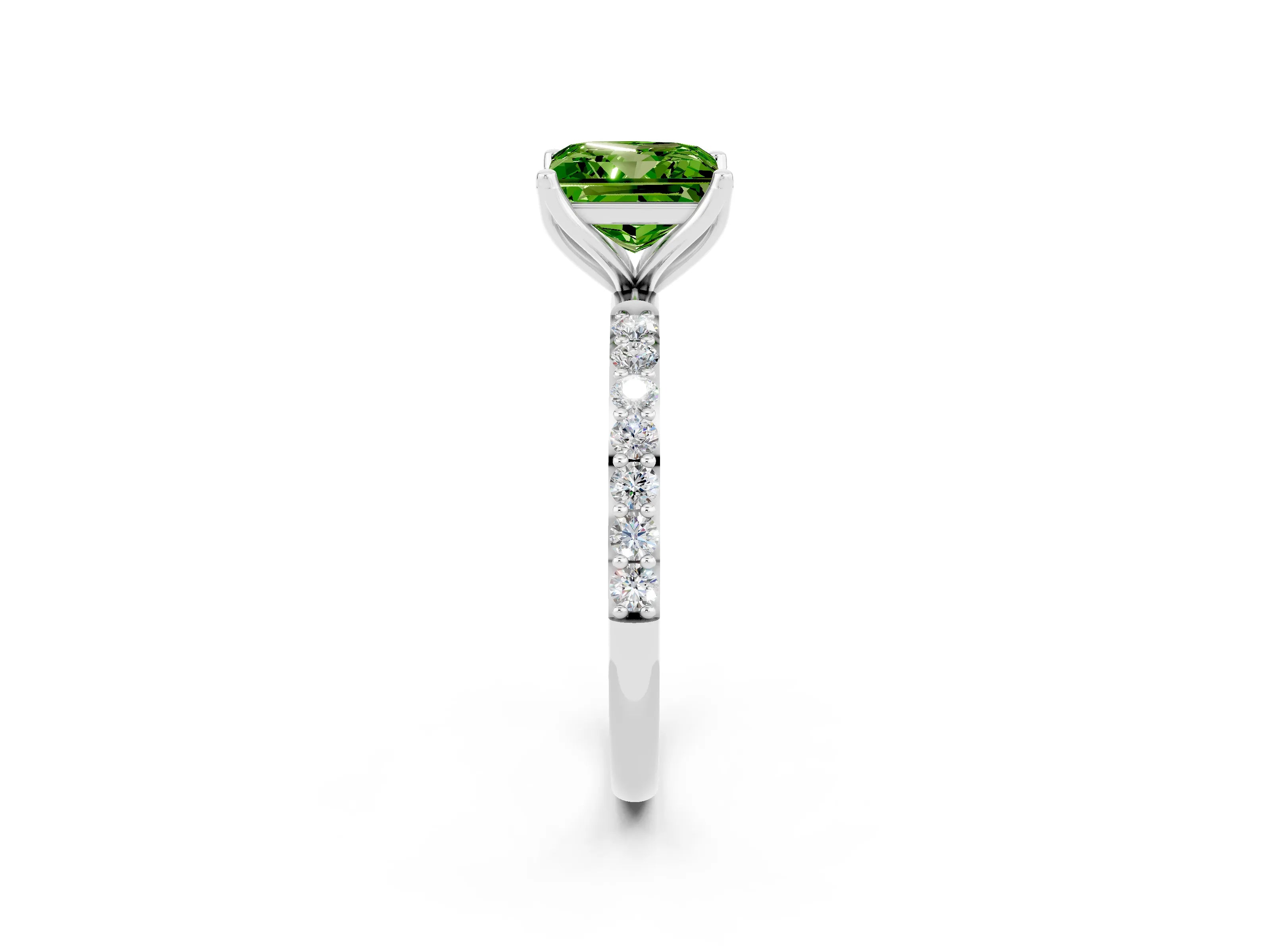 White gold Princess Cut Peridot Solitaire Engagement Ring with Pavé Band and Prong Setting_2