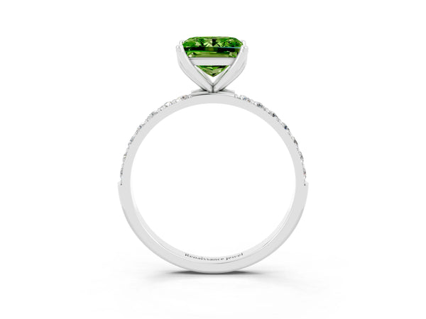 Silver Princess Cut Peridot Solitaire Engagement Ring with Round  Pavé Band and Prong Setting