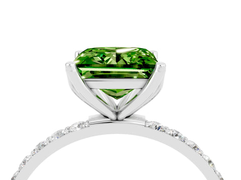 White gold Princess Cut Peridot Solitaire Engagement Ring with Pavé Band and Prong Setting_4