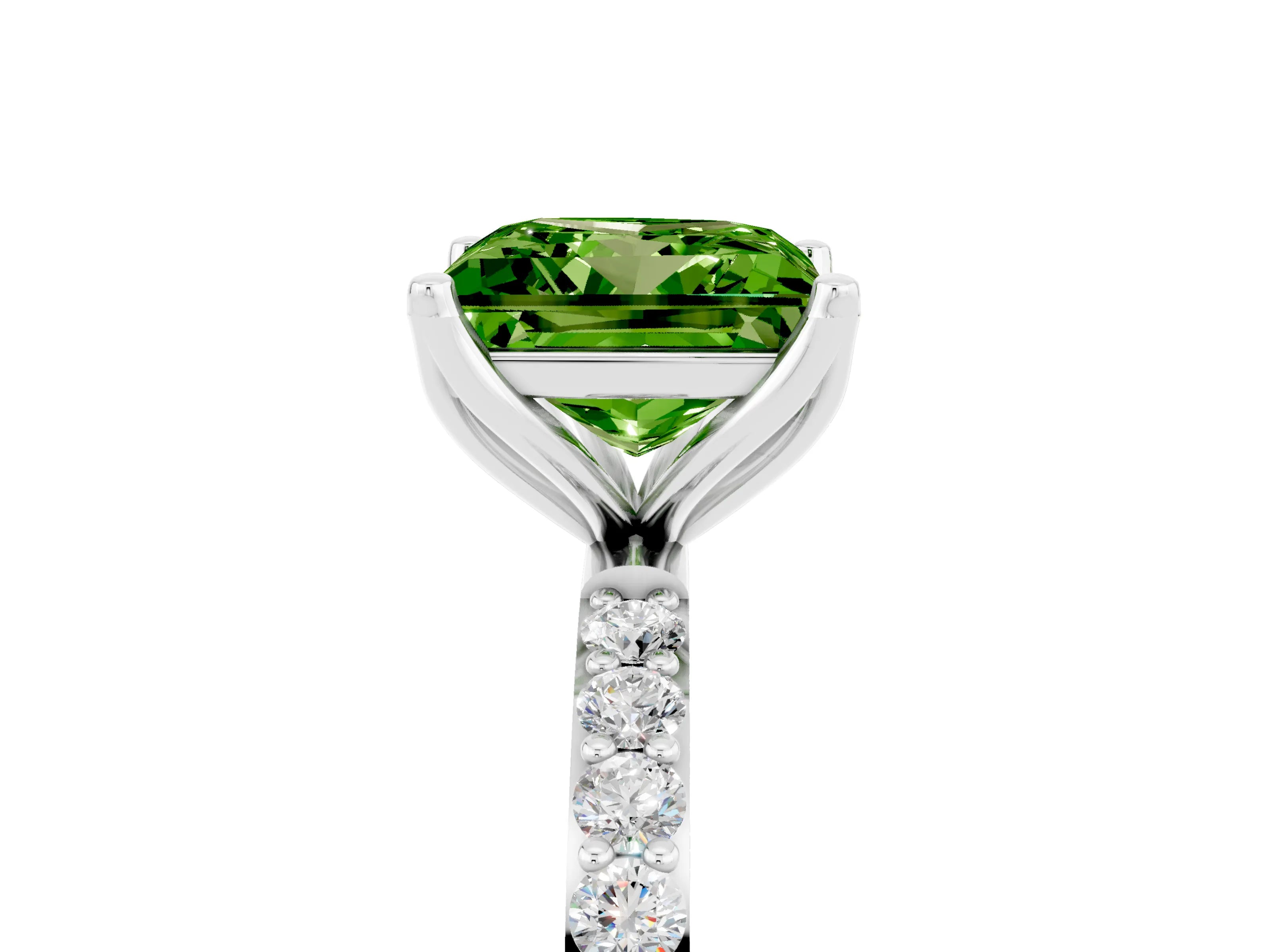 White gold Princess Cut Peridot Solitaire Engagement Ring with Pavé Band and Prong Setting_5