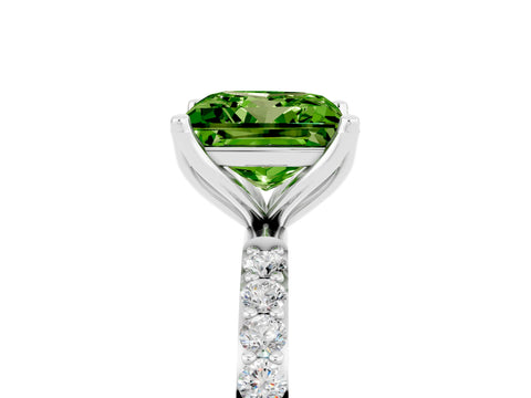 White gold Princess Cut Peridot Solitaire Engagement Ring with Pavé Band and Prong Setting_5