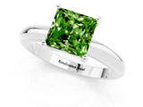 White gold Princess Cut Peridot Solitaire Engagement Ring with Round Band and Four-Prong Setting_1