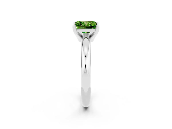 Platinum Princess Cut Peridot Solitaire Engagement Ring with Round Band and Four-Prong Setting