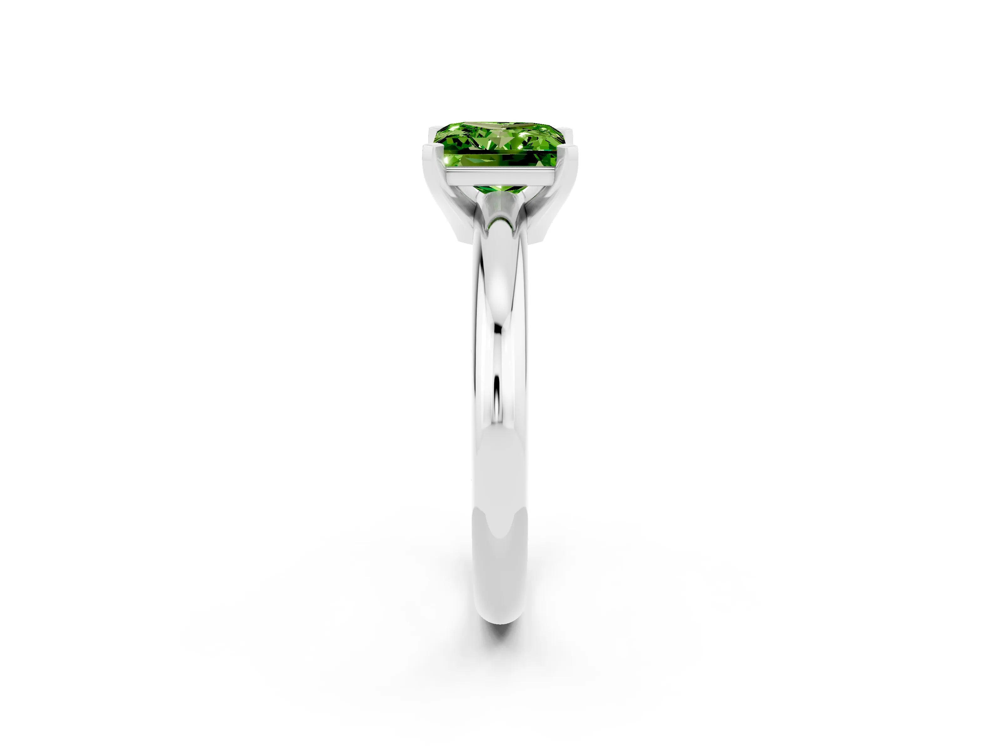 White gold Princess Cut Peridot Solitaire Engagement Ring with Round Band and Four-Prong Setting_2