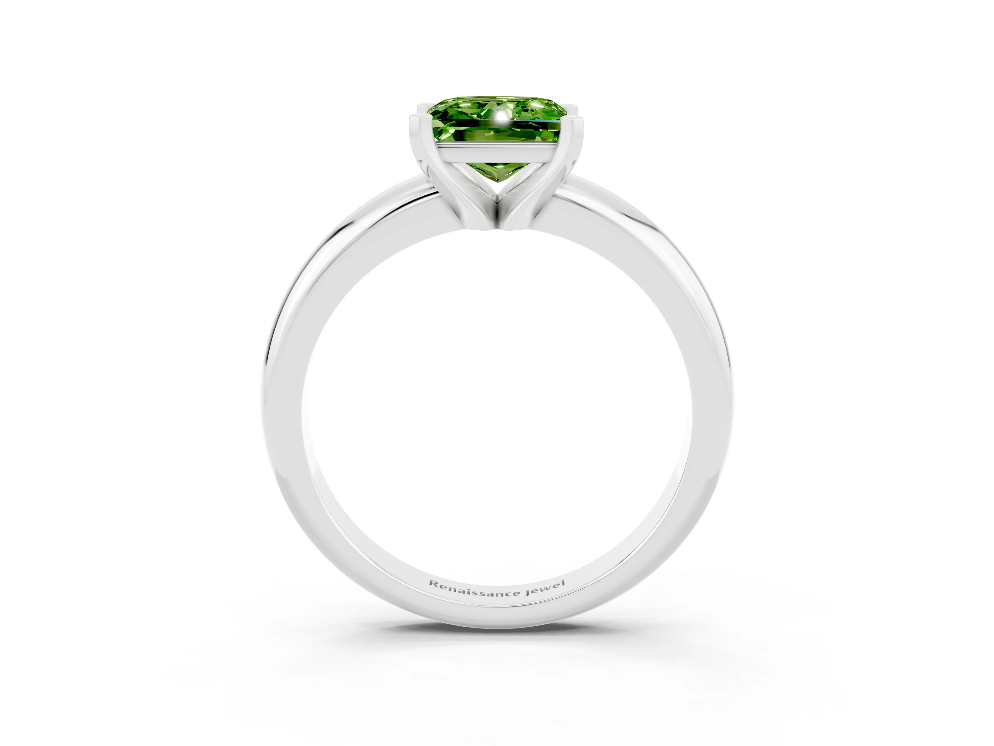 White gold Princess Cut Peridot Solitaire Engagement Ring with Round Band and Four-Prong Setting_3