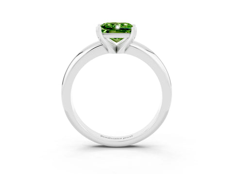 White gold Princess Cut Peridot Solitaire Engagement Ring with Round Band and Four-Prong Setting_3