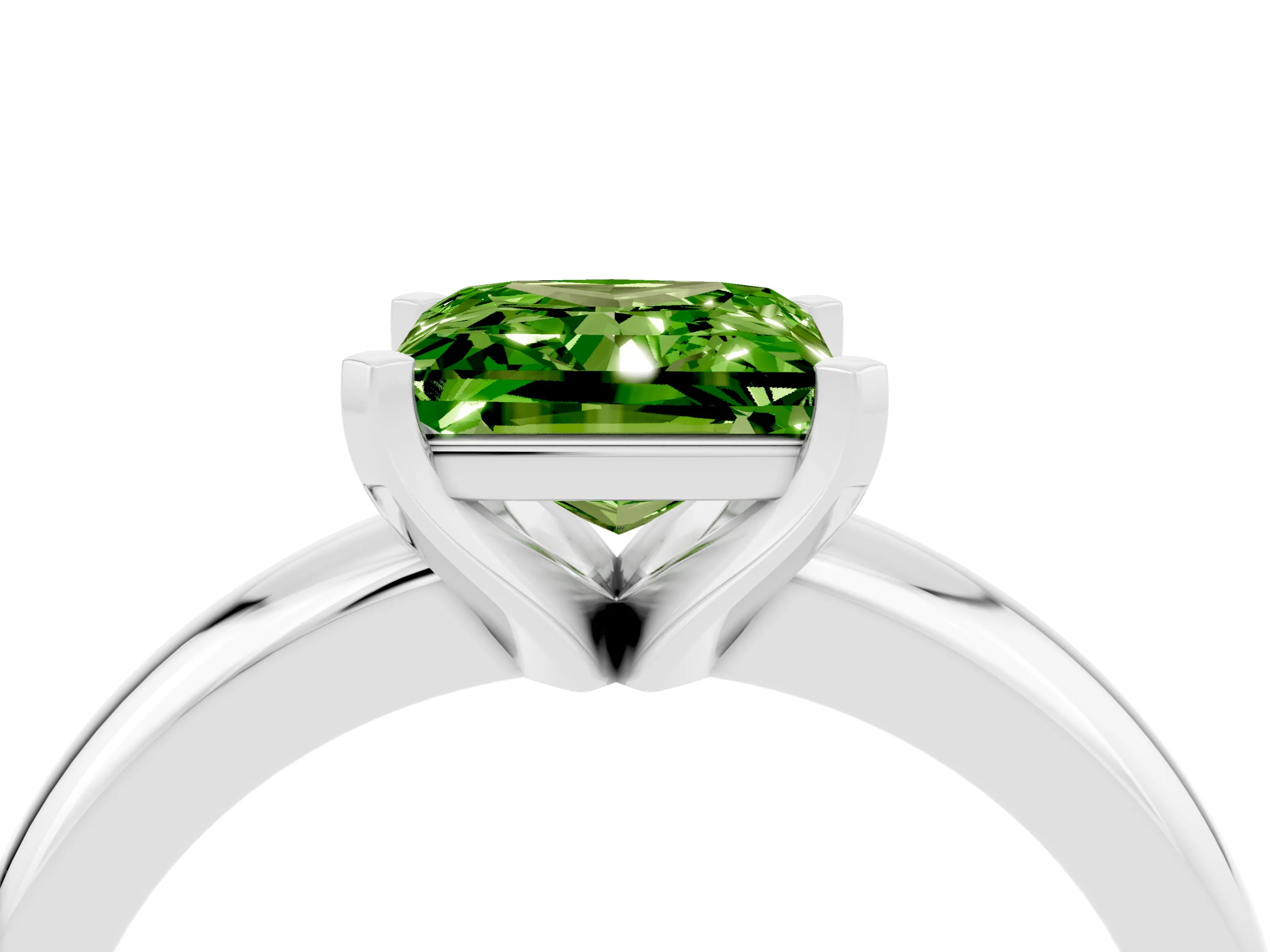 White gold Princess Cut Peridot Solitaire Engagement Ring with Round Band and Four-Prong Setting_4
