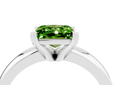 White gold Princess Cut Peridot Solitaire Engagement Ring with Round Band and Four-Prong Setting_4