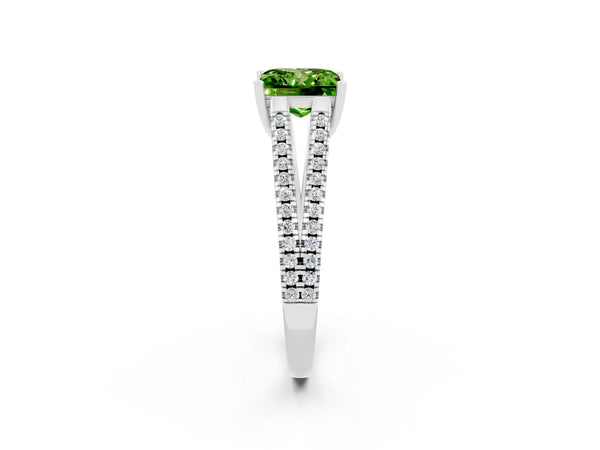 White gold Princess Cut Peridot Solitaire Engagement Ring with Split Shank Pavé Band