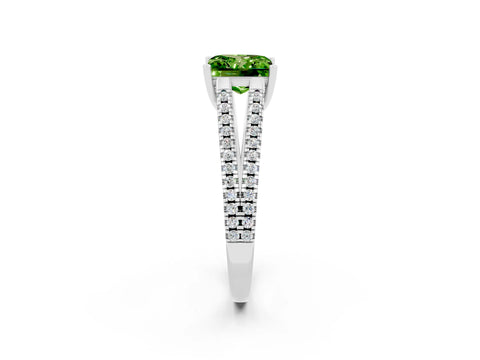 White gold Princess Cut Peridot Solitaire Engagement Ring with Split Shank Pavé Band_2