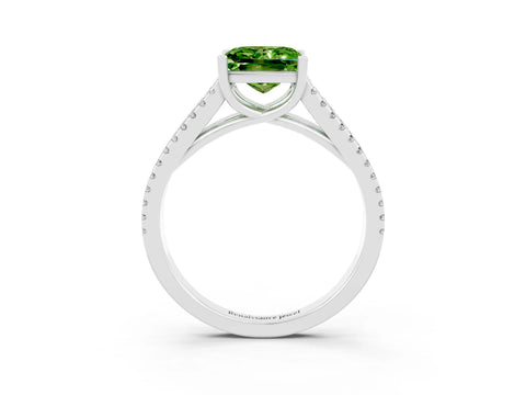 White gold Princess Cut Peridot Solitaire Engagement Ring with Split Shank Pavé Band_3