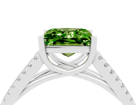 White gold Princess Cut Peridot Solitaire Engagement Ring with Split Shank Pavé Band_4