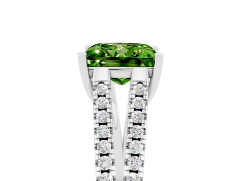 White gold Princess Cut Peridot Solitaire Engagement Ring with Split Shank Pavé Band_5