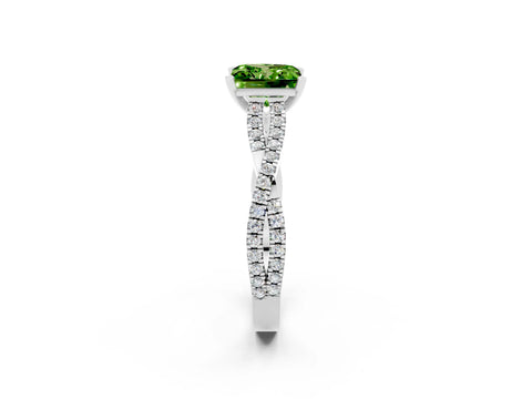 White gold Princess Cut Peridot Solitaire Engagement Ring with Twisted Pavé Band and Four-Prong Setting_14