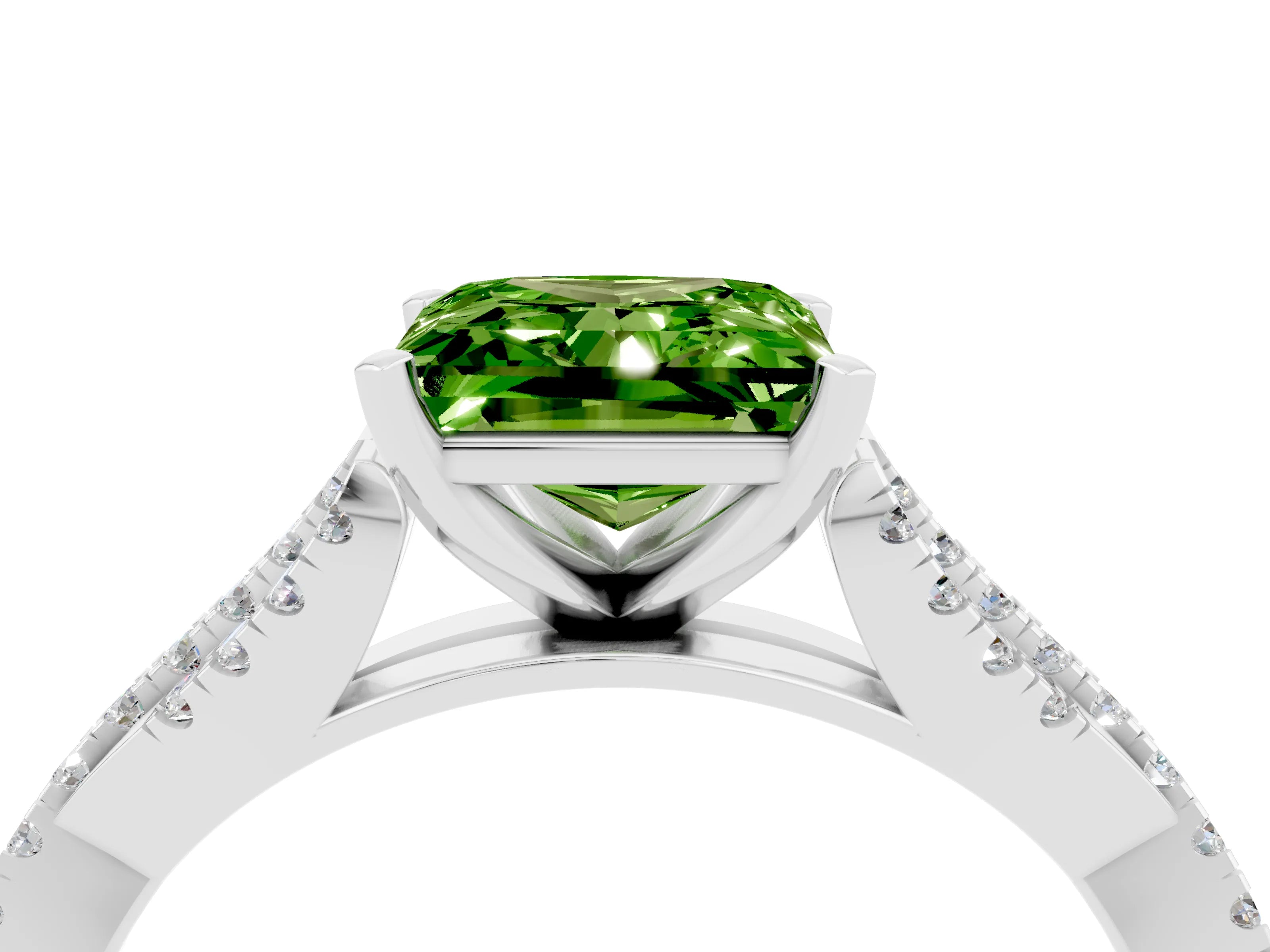 White gold Princess Cut Peridot Solitaire Engagement Ring with Twisted Pavé Band and Four-Prong Setting_16