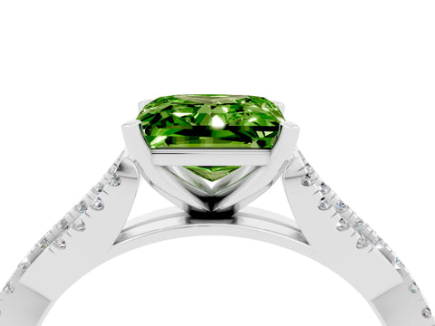 White gold Princess Cut Peridot Solitaire Engagement Ring with Twisted Pavé Band and Four-Prong Setting_16