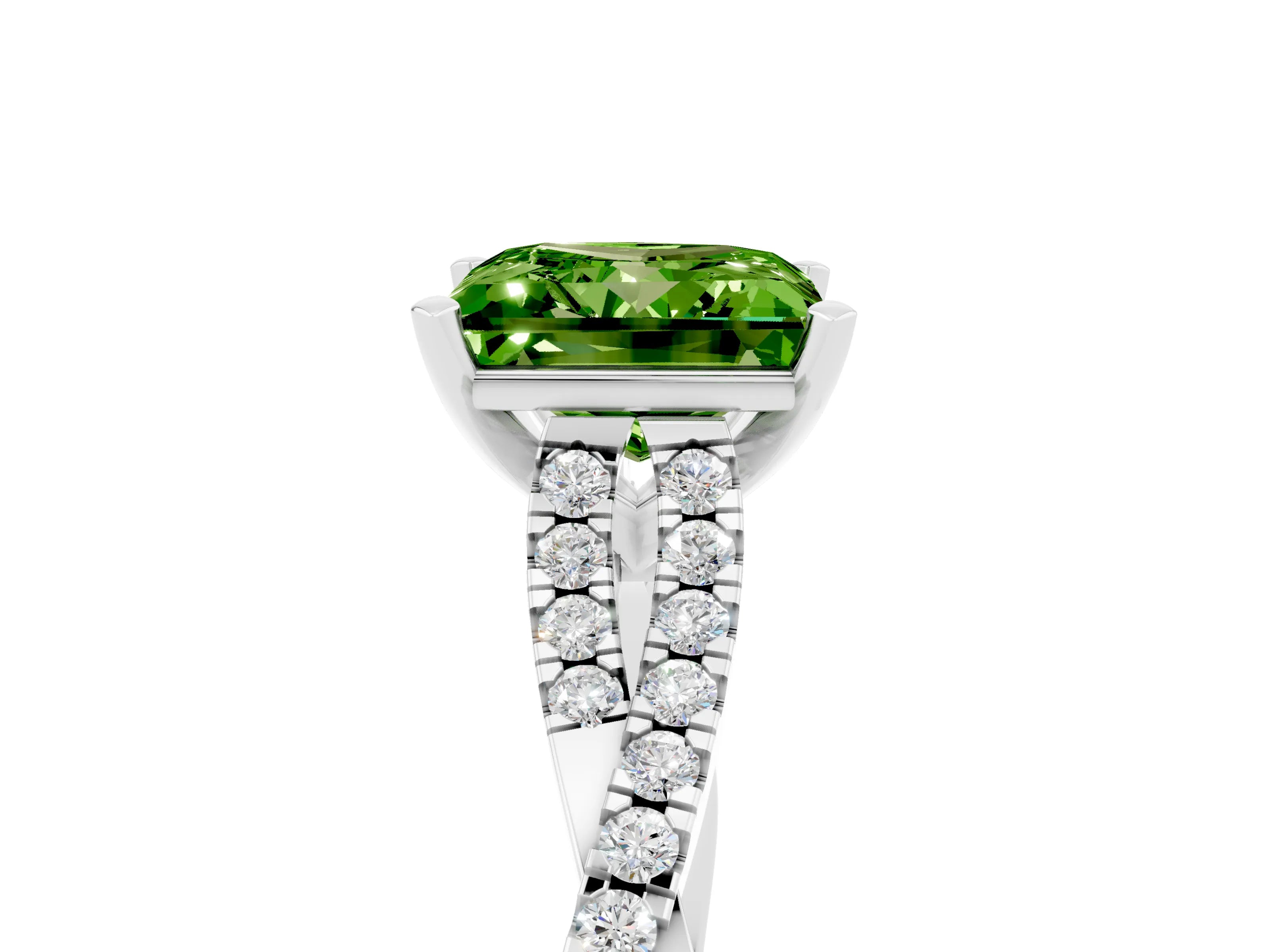 White gold Princess Cut Peridot Solitaire Engagement Ring with Twisted Pavé Band and Four-Prong Setting_17