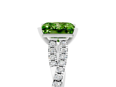 White gold Princess Cut Peridot Solitaire Engagement Ring with Twisted Pavé Band and Four-Prong Setting_17